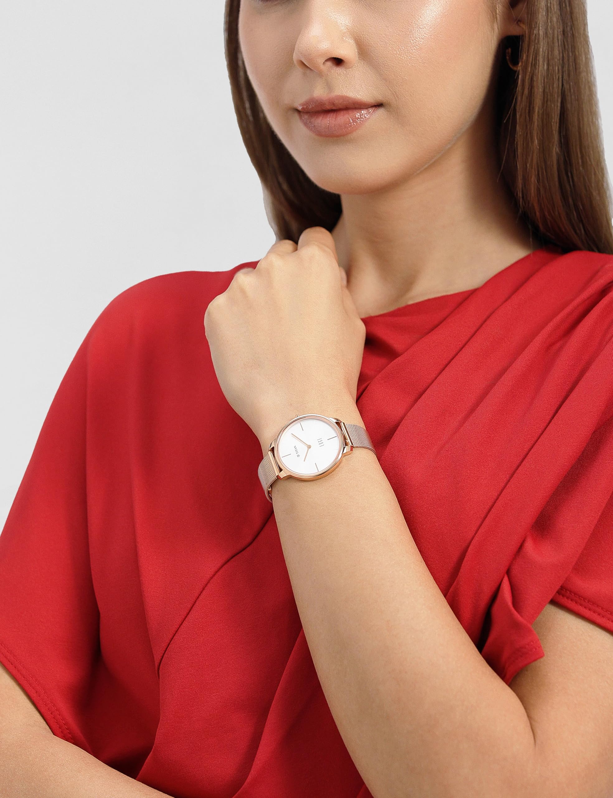Titan Purple Stackables Quartz Analog Pink Dial Stainless Steel Strap Watch for Women - Image 3