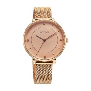 Titan Purple Stackables Quartz Analog Pink Dial Stainless Steel Strap Watch for Women